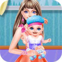 Babysitter feeding and playing