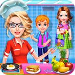 School kids cooking breakfast