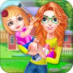 Mother newborn baby play