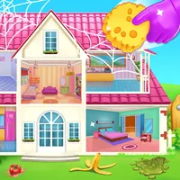 Girl home cleaning fun