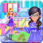 School girls house cleaning