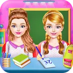 Twins Sisters Girls School Day