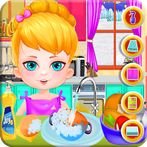 Cute Girl Cleans Dirty Kitchen