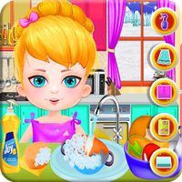 Cute Girl Cleans Dirty Kitchen