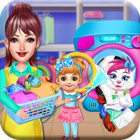 Mommy & baby washing clothes