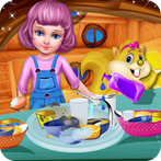 Doll Girl Kitchen Dish Washing