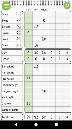 DICY, Scoresheet for YAHTZEE® - Screenshot 1