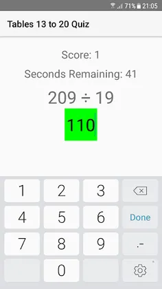 Maths Tables quiz 13 to 20 - Screenshot 3