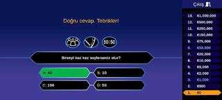 Milyoner Türkçe - Bilgi oyunu - Screenshot 1