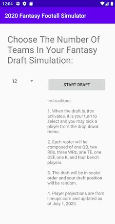 2020 Fantasy Football Draft Si - Screenshot 1