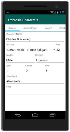 Ambrosia Character Sheets - Screenshot 1