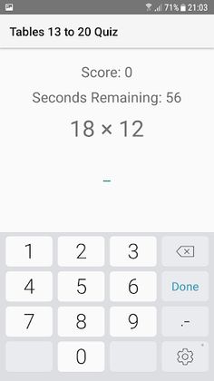 Maths Tables quiz 13 to 20 - Screenshot 2