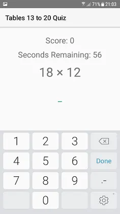Maths Tables quiz 13 to 20 - Screenshot 2