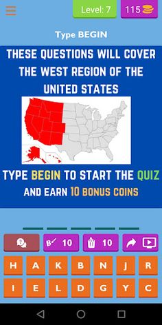 Guess The U.S. States Quiz - Screenshot 1