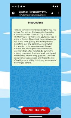 Eysenck Personality Inventory - Screenshot 1