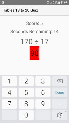 Maths Tables quiz 13 to 20 - Screenshot 4