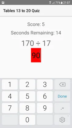 Maths Tables quiz 13 to 20 - Screenshot 4