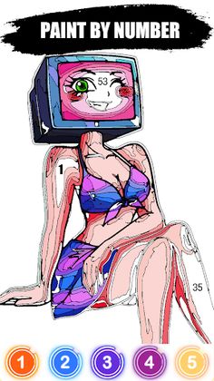 Tvman Tv Woman Color By Number - Screenshot 2
