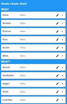 Simple Clue Sheet (Cluedo) - Screenshot 1